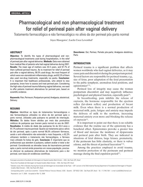 (PDF) Pharmacological and non pharmacological treatment for relief of perineal pain after ...