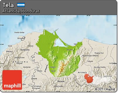 Free Physical Map of Tela, shaded relief outside