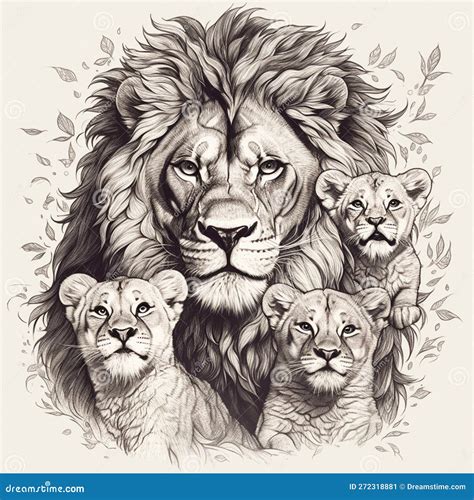 Lion and cubs illustration stock illustration. Illustration of artistic - 272318881