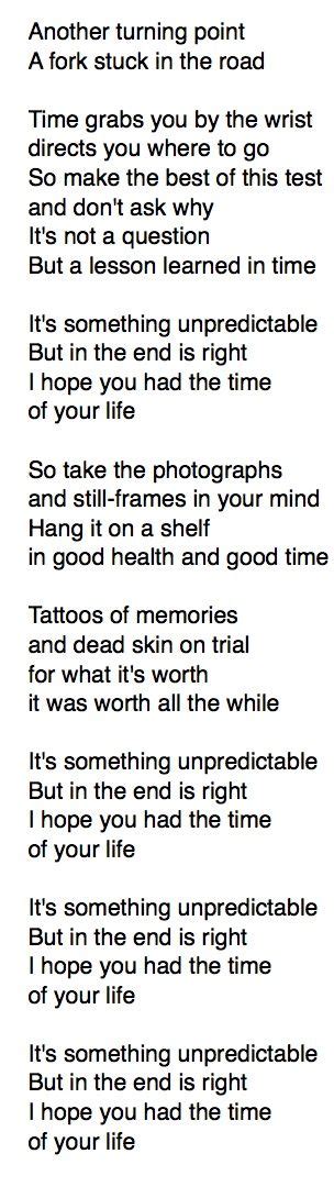 ...GREEN DAY ... GOOD RIDDANCE" (Time Of Your Life) | Green day lyrics, Green day songs ...