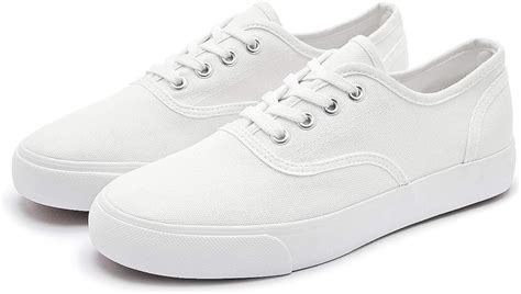 Buy Women's White Canvas Shoes Fashion Canvas Sneakers Casual Shoes for Walking Running (White ...