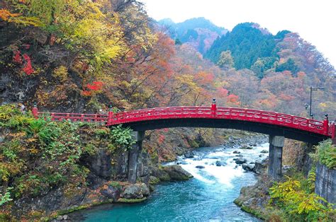 Landscape picture of Shinkyo Bridge with colorful leaves in autumn in ...