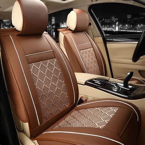 1Set Universal PU Leather Car Seats Covers Brown Cooling Cushion Pad Automotive Seat Protector ...