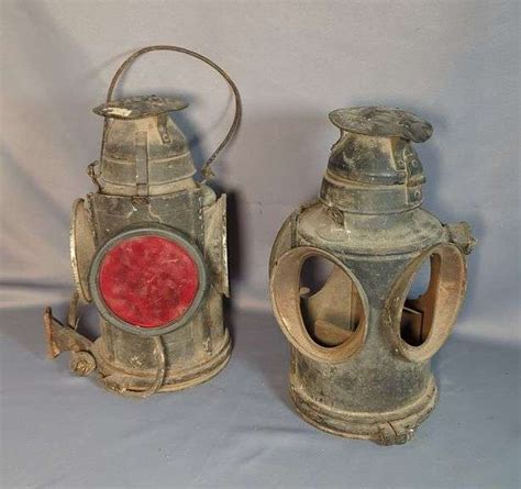 Vintage Railroad Switch Lanterns With Clamped Wall Mount, Untested, Qty 2, 14" x 7.5" x 7.5 ...