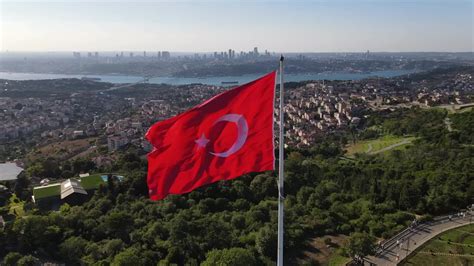 Turkish Flag And Istanbul Skyline Aerial - Stock Video | Motion Array