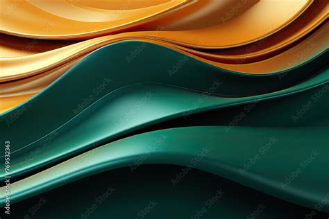 Graphic soft texture with gold and emerald wavy lines. Folds of silk ...