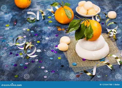 Traditional Japanese Kagami Mochi Stock Photo - Image of kagami, orange ...