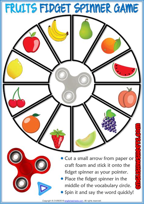 Fruits ESL Printable Fidget Spinner Game For Kids