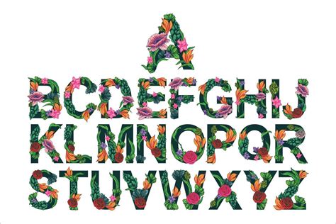 Flowers Alphabet Colored Vector on white background 11187084 Vector Art ...