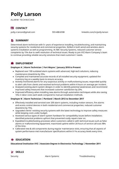 Alarm Technician Resume (CV) Example and Writing Guide