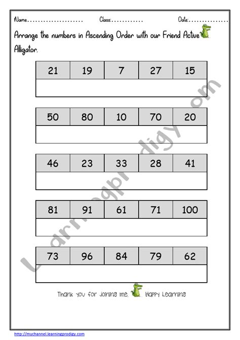 Math Worksheet for Grade 1|Arrange the Numbers in Ascending Order | LearningProdigy | Maths ...