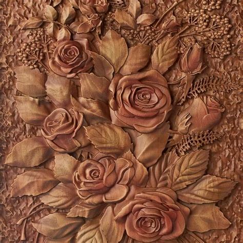 Carved Flowers Wall Art Bouquet of Roses Wood Carving Flowers | Etsy in ...