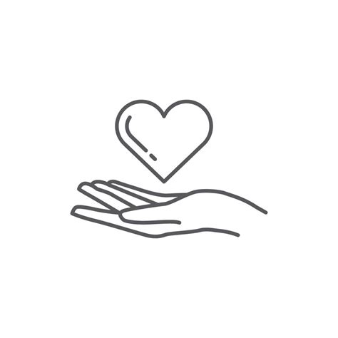 Heart in hand icon. Symbol of love and charity. hand and love icon design. hand and heart linear ...