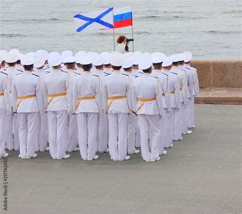 Navy Officers of Russian Army in White Formal Uniform at Navy Parade ...