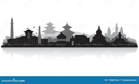 Kathmandu Nepal City Skyline Silhouette Stock Vector - Illustration of destination, reflection ...