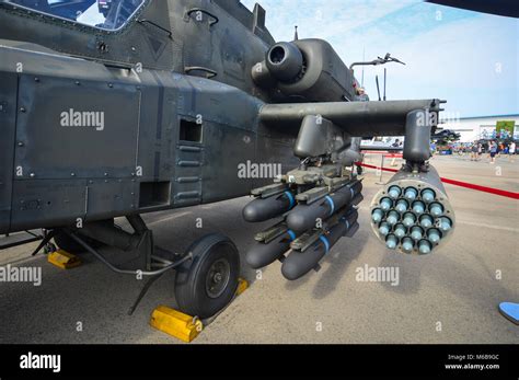 Singapore - Feb 10, 2018. Weapons of Boeing AH-64 Apache helicopter belong to the Singapore Air ...