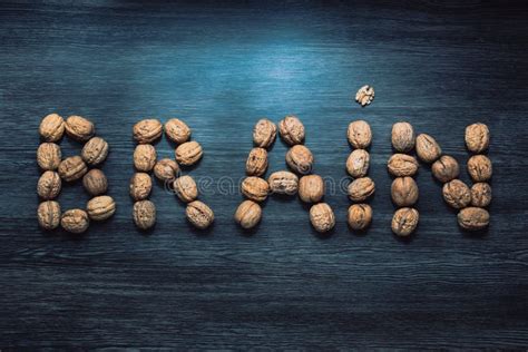 Brain Letters Sign Made with Walnuts Against Blue Background. Brain Health Concept Stock Image ...