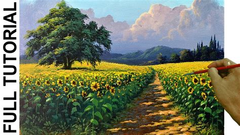 Acrylic Landscape Painting Tutorial | Sunflower Field - YouTube