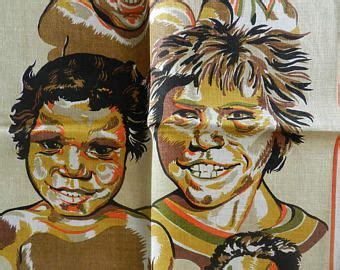 ABoriginal Children Australian 1970's Vintage Unused Linen Tea Kitchen Towel Dishcloth Pure ...