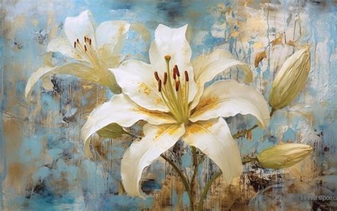 Premium Photo | Painting of a white lily with a blue background ...