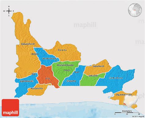 Political 3D Map of Ogun, single color outside