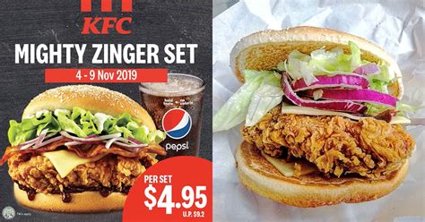 KFC S'pore Mighty Zinger Set with Pepsi drink now only $4.95 till Nov 9, almost half its usual ...