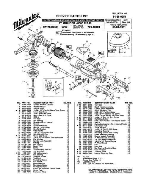 Milwaukee 6098 721-10401 Parts - 7" Grinder 8000 R.P.M. - Milwaukee Grinder Parts - Milwaukee ...