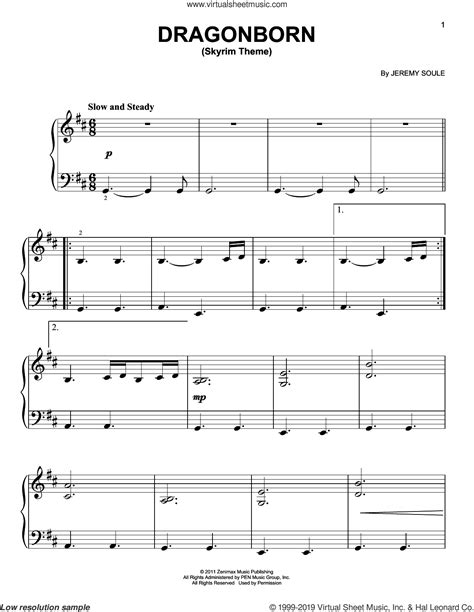 Dragonborn (Skyrim Theme), (easy) sheet music for piano solo | Sheet music, Piano sheet music ...