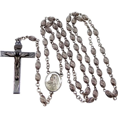 Vintage Sterling Silver Rosary with Ribbed Beads from mur-sadies on Ruby Lane