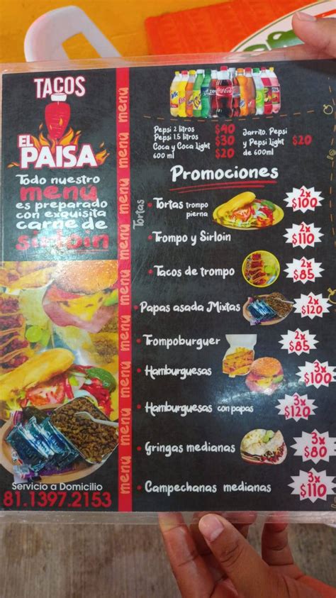 Menu at Tacos "EL PAISA" restaurant, Monterrey