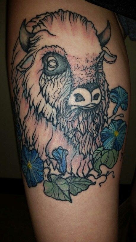 White buffalo tattoo with water color morning glories by Courtney Lorae Partypants at Awesome ...