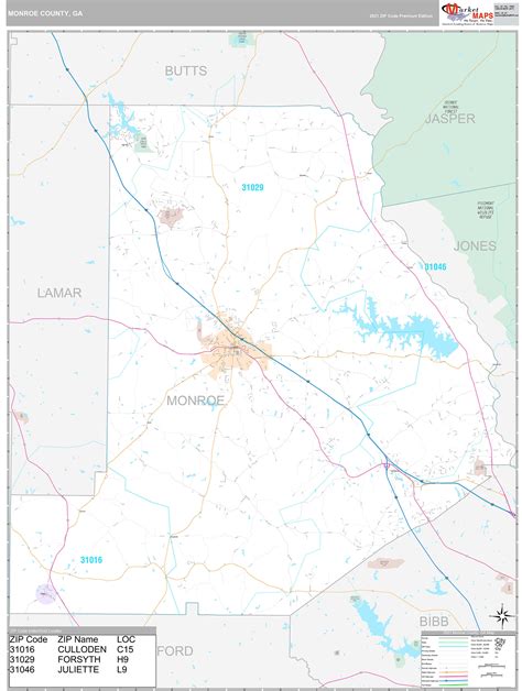 Monroe County, GA Wall Map Premium Style by MarketMAPS