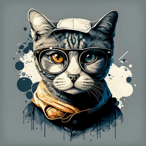 Premium Photo | Hipster Cute Pop Art Cat Illustration Hand Drawn