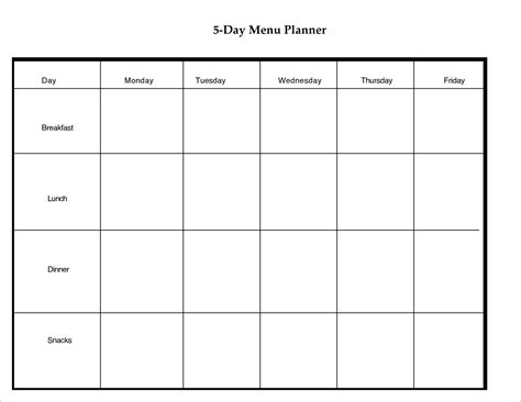 5 Day Weekly Timetable Blank 6 Periods