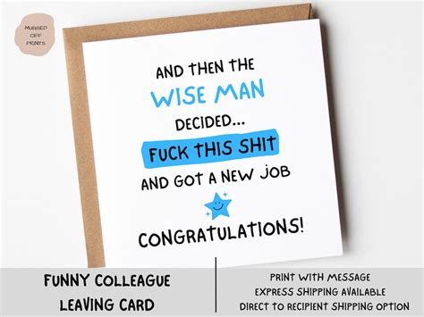 Funny and Witty Leaving Card for Men Personalised Message Option Send ...