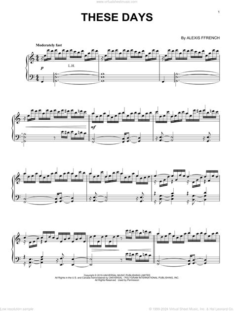 These Days sheet music for piano solo (PDF-interactive)