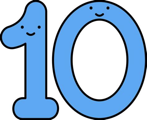 Cute Ten10 Number Cartoon Face Icon In Blue Color. 24251043 Vector Art ...