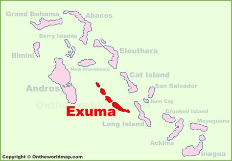 Exuma location on the Bahamas Map