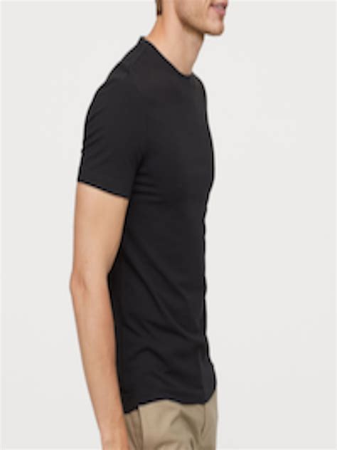 Buy H&M Men Black Solid Round Neck T Shirt Slim Fit - Tshirts for Men ...