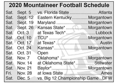 Printable Wvu Football Schedule - Printable Word Searches
