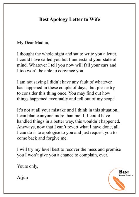 Apology Letter Template to Wife – Sample & Example Apology Letter To Friend, Romantic Love ...