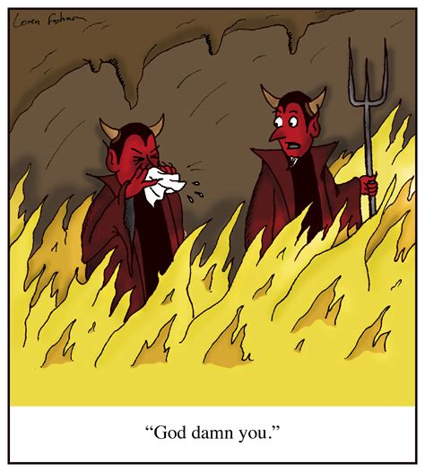 Cartoon: When a devil sneezes: "God damn you." - Humoresque Cartoons