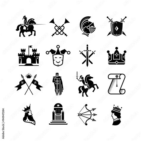 Knight medieval history vector icons set. Middle ages warrior weapons Stock Vector | Adobe Stock