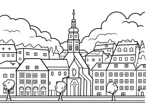 Cute Luxembourg Landmarks - Coloring Page