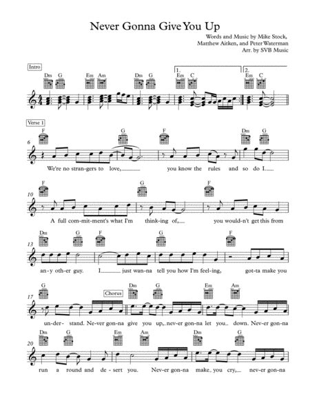 Rick Astley Never Gonna Give You Up Sheet Music Notes, Chords Download ...