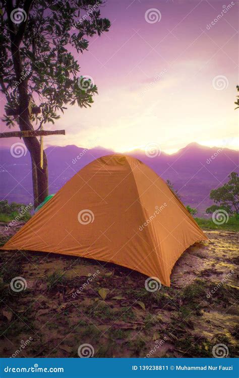 Camping in the Mountain and Beautiful Sunset Stock Image - Image of ...