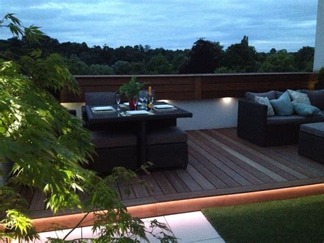 Flexi LED strip light set into underside of deck | Garden makeover, Hardwood decking, Sandstone ...