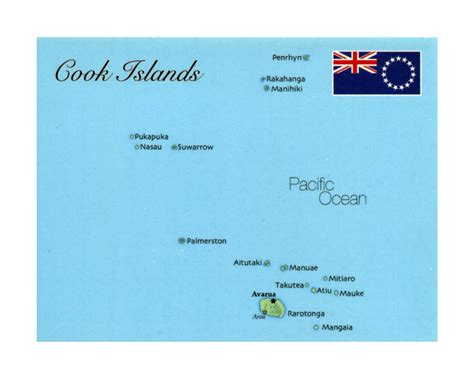 Detailed map of Cook Islands with flag | Cook Islands | Oceania | Mapsland | Maps of the World