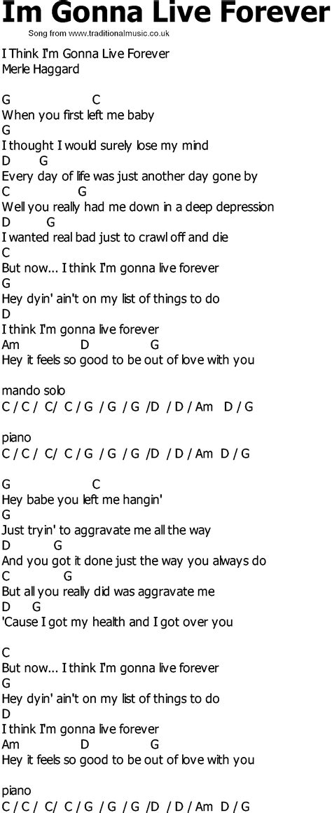 Old Country song lyrics with chords - Im Gonna Live Forever