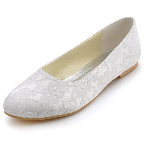 EP11106 Elegant White Ivory Women Shoes Bridal Party Flats Closed Round ...